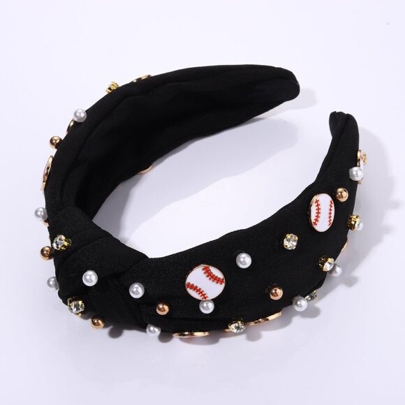 Baseball Headband Women Beaded Pearl Knotted Sports Game Day Accessories main image 4